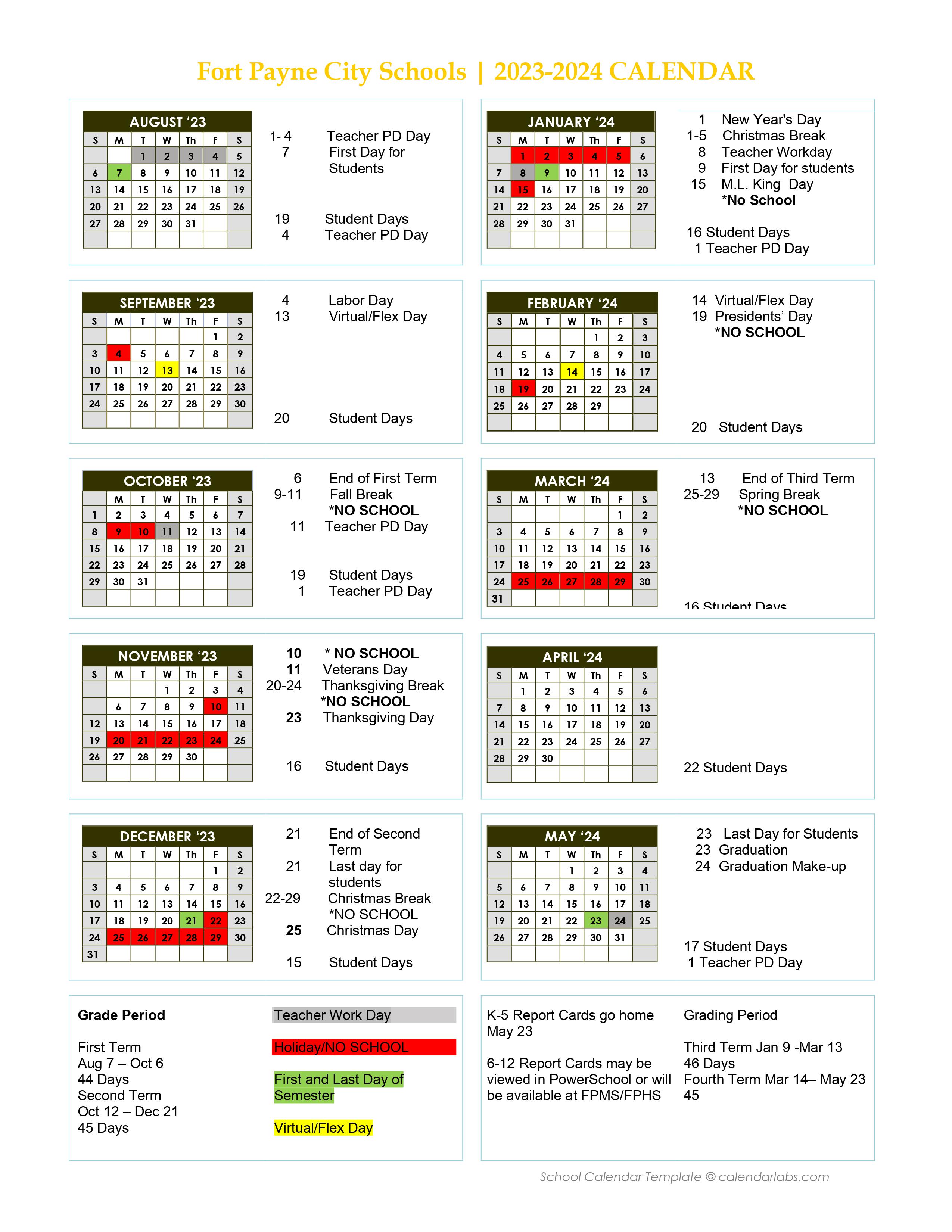 2023 - 2024 School Calendar